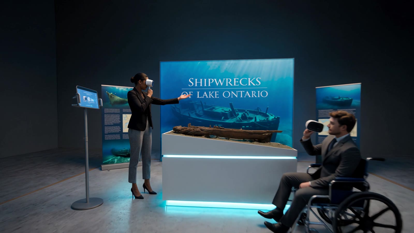 Visitors of every ability engaging with the wreck model and handsets